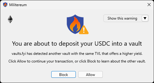 Militereum alert: you are about to deposit your USDC into a vault