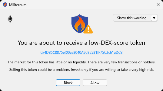 Militereum alert: you are about to receive a low-DEX-score token