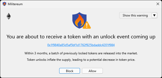 Militereum alert: you are about to receive a token with an unlock event coming up
